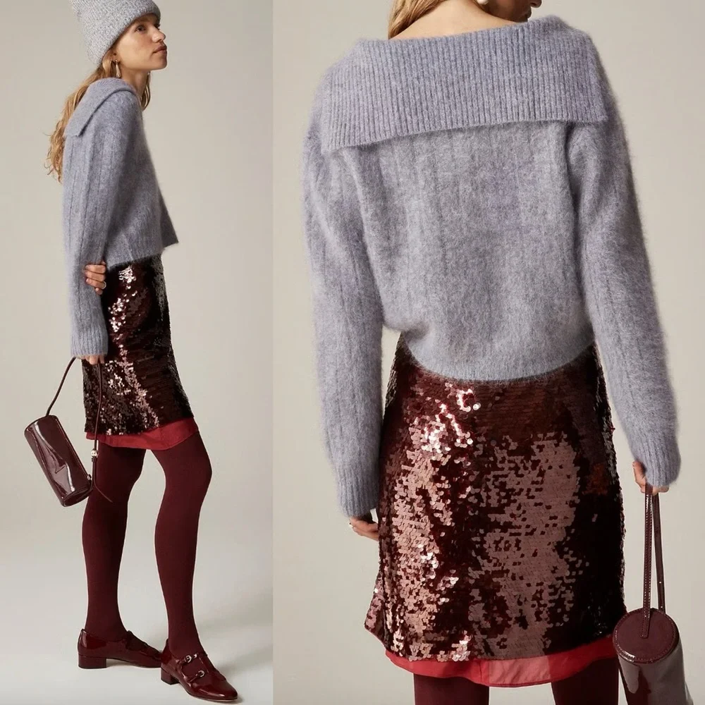 J.Crew Brushed Cashmere Sailor Collar Sweater Grey XS Luxe Fuzzy Knit CE683
